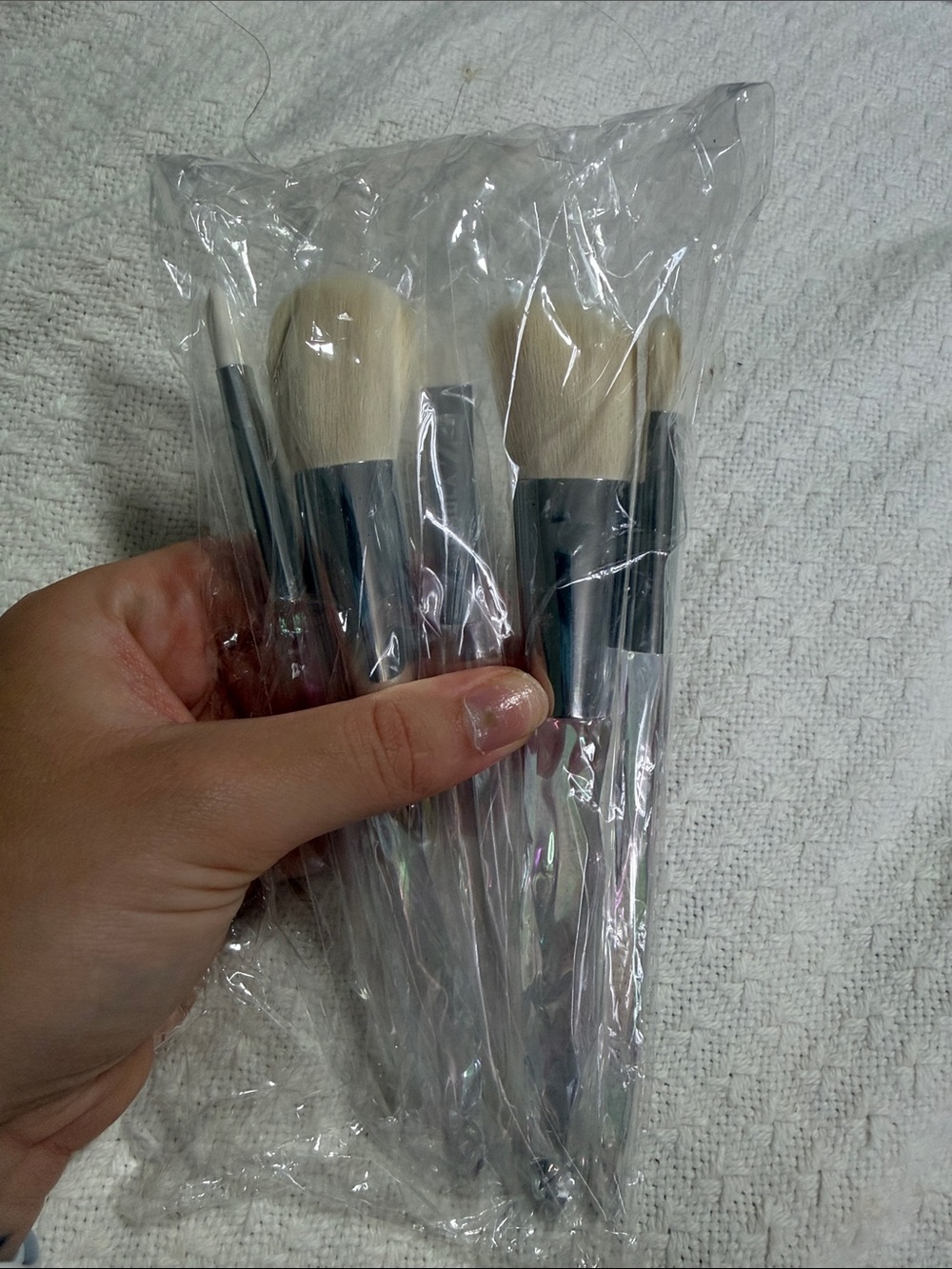 Synthetic Makeup Brush Set - White Bristles, Silver Handles